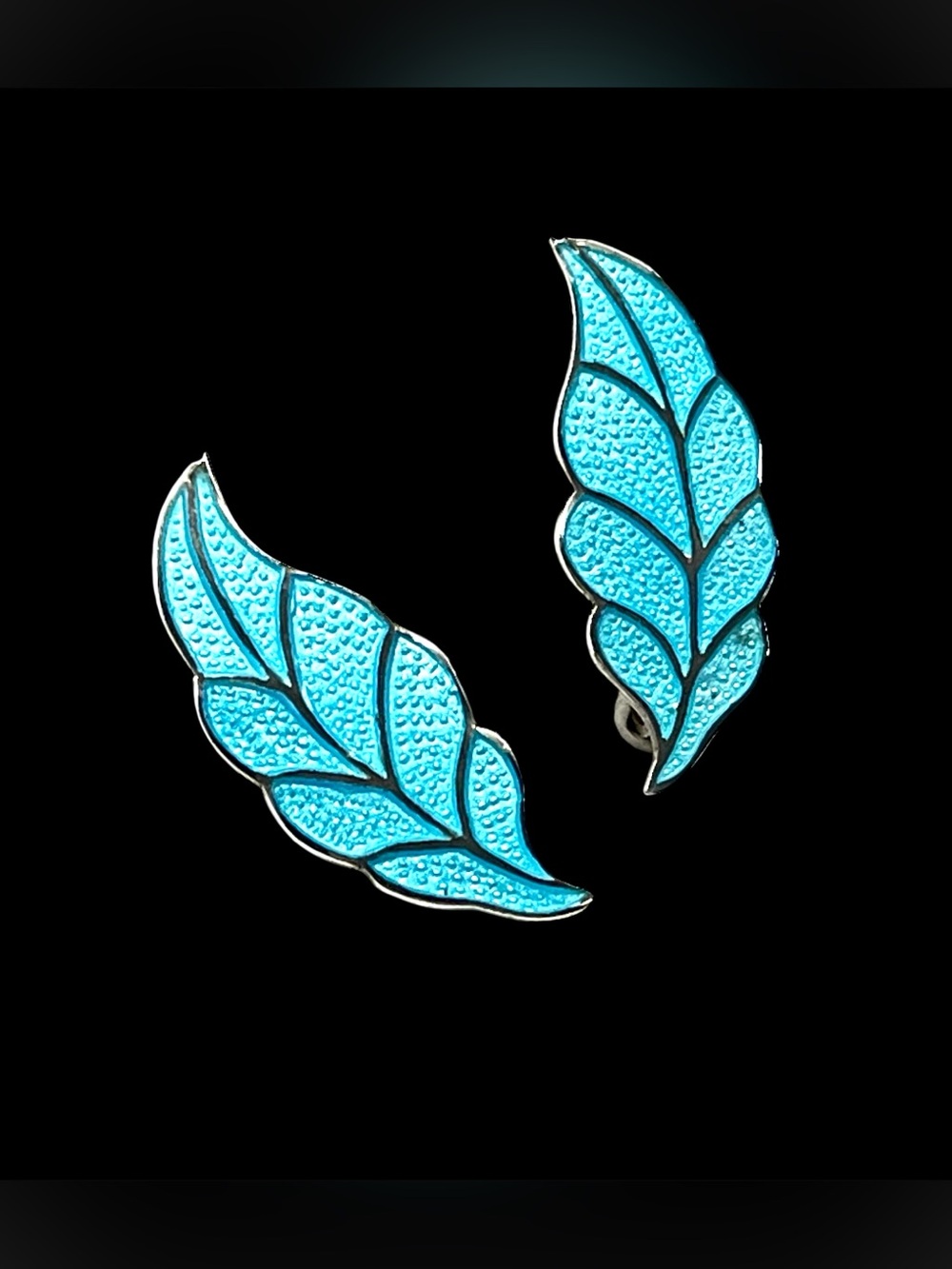Vintage Melesio Villarreal Taxco Sterling Silver Enamel Leaf Earrings